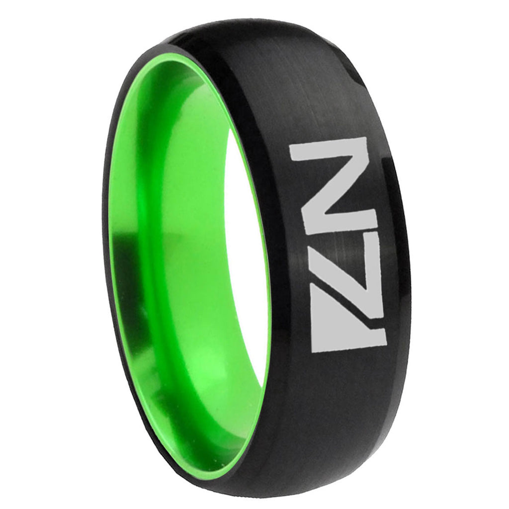 8mm N7 Design Dome Black And Green Tungsten Wedding Ring