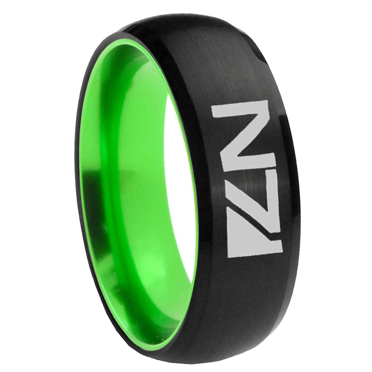 8mm N7 Design Dome Black And Green Tungsten Wedding Ring