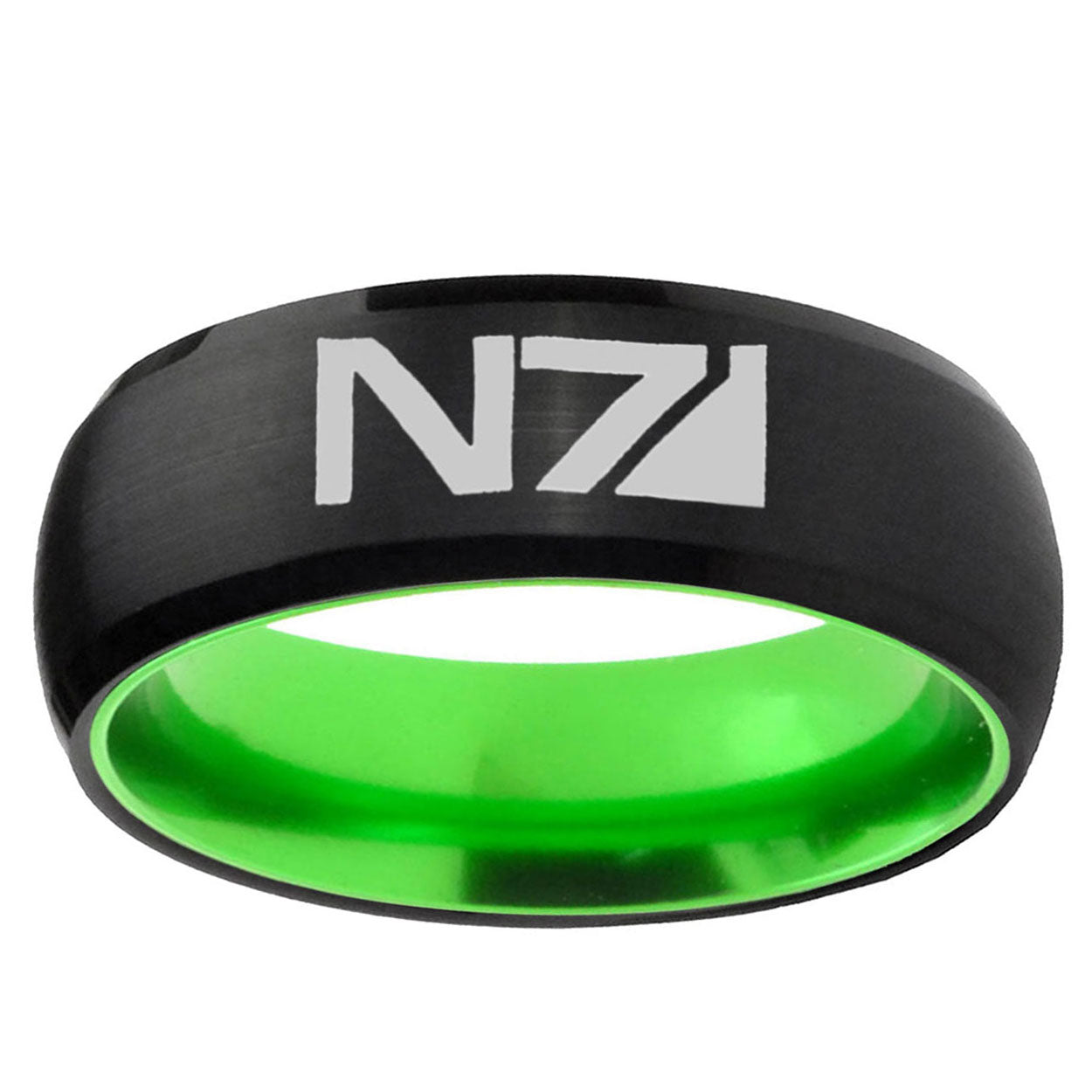 N7 Design Dome Black And Green Tungsten Wedding Ring