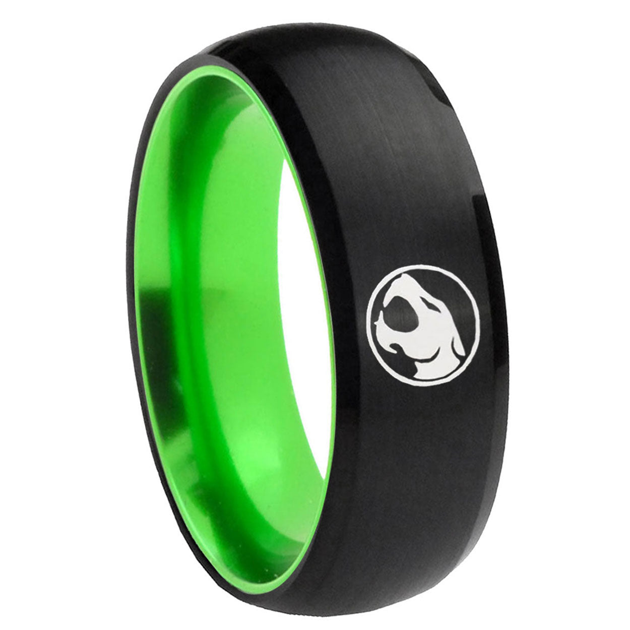 8mm Thundercat Dome Black And Green Tungsten Carbide Men's Ring