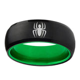 8mm Spiderman Dome Black Green Comfort Fit Mens Wedding Band