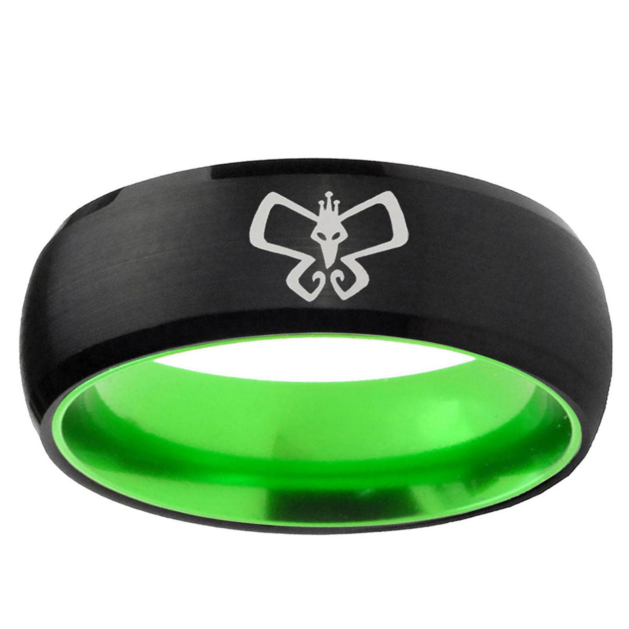 Monarch Dome Black And Green Tungsten Men's Ring Engraved