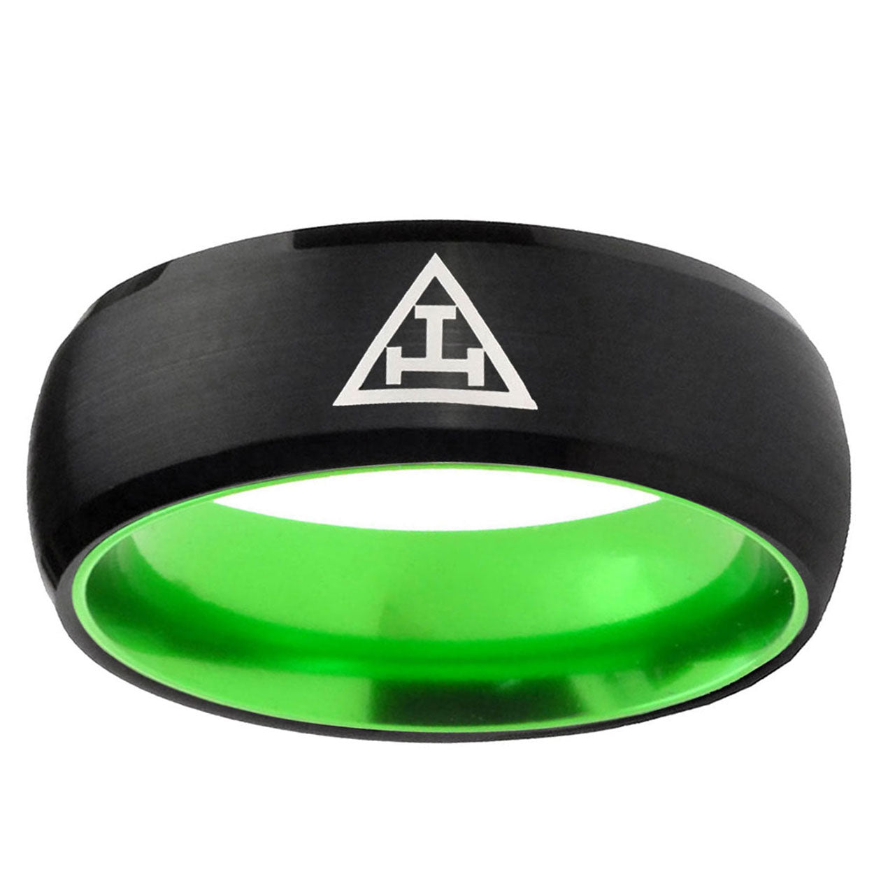 Masonic Triple Dome Black Green Tungsten Ring Personalized