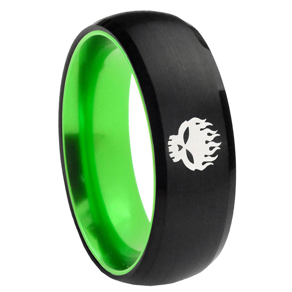 8mm Offspring Dome Black And Green Tungsten Men's Wedding Band
