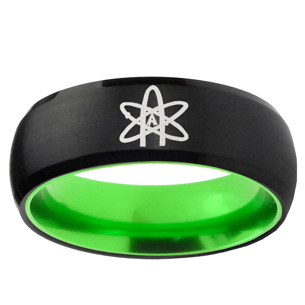 American Atheist Dome Black And Green Tungsten Men's Ring
