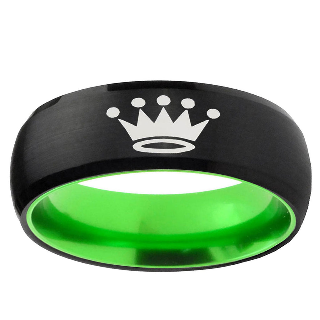 Crown Dome Black And Green Tungsten Men's Wedding Ring