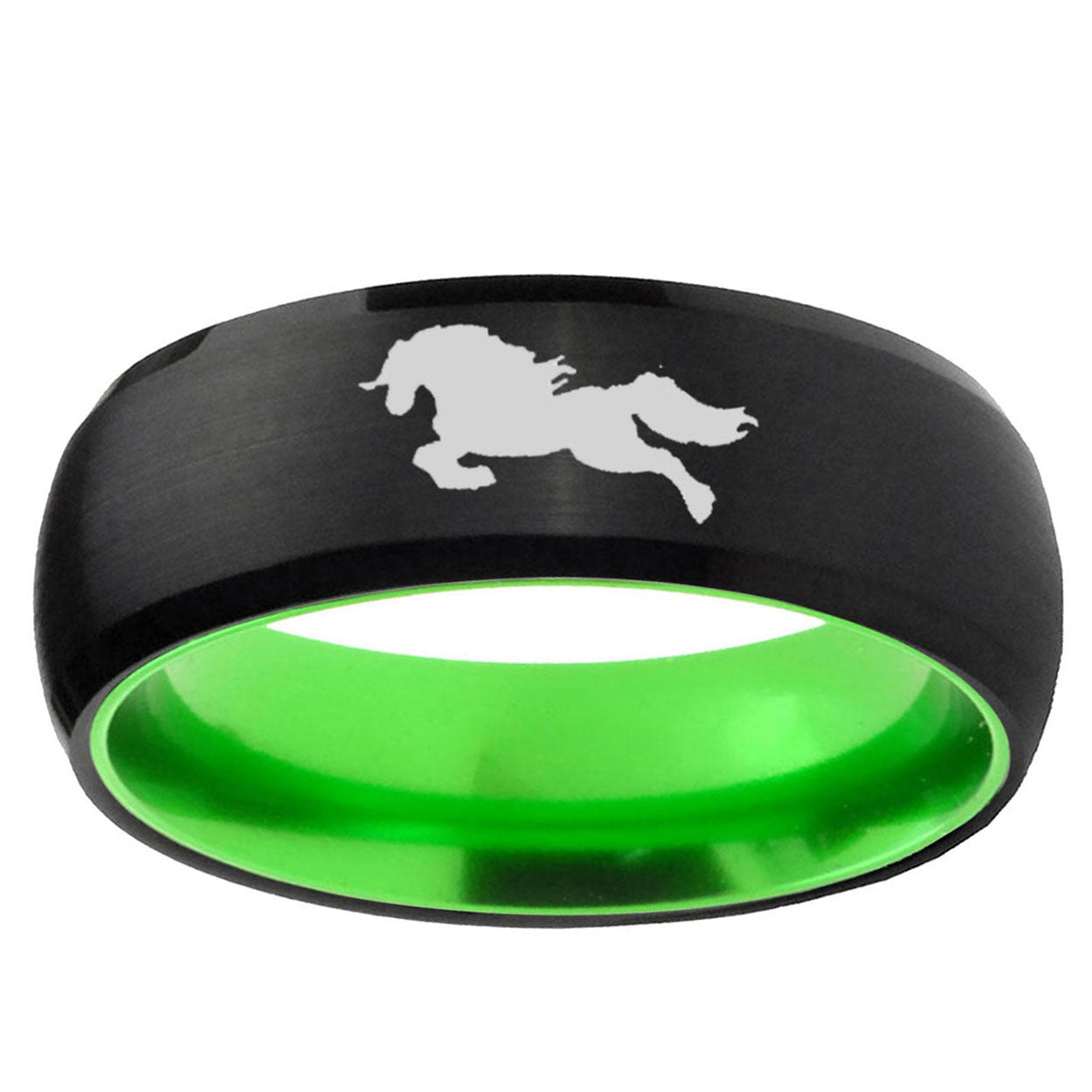 Horse Dome Black And Green Tungsten Wedding Bands Ring