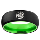 Angry Baseball Dome Black And Green Tungsten Wedding Engagement Ring