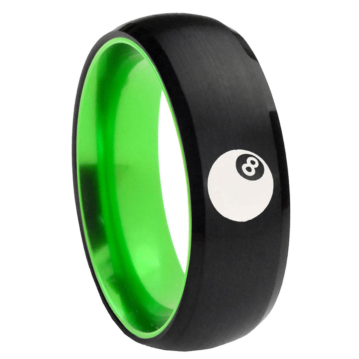 8mm 8 Ball Dome Black And Green Tungsten Wedding Engraving Ring