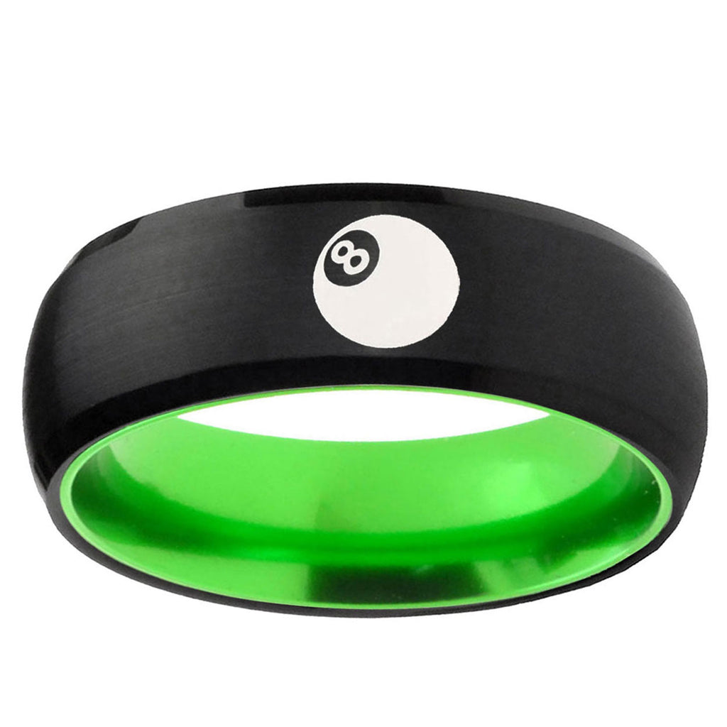 8 Ball Dome Black And Green Tungsten Wedding Engraving Ring