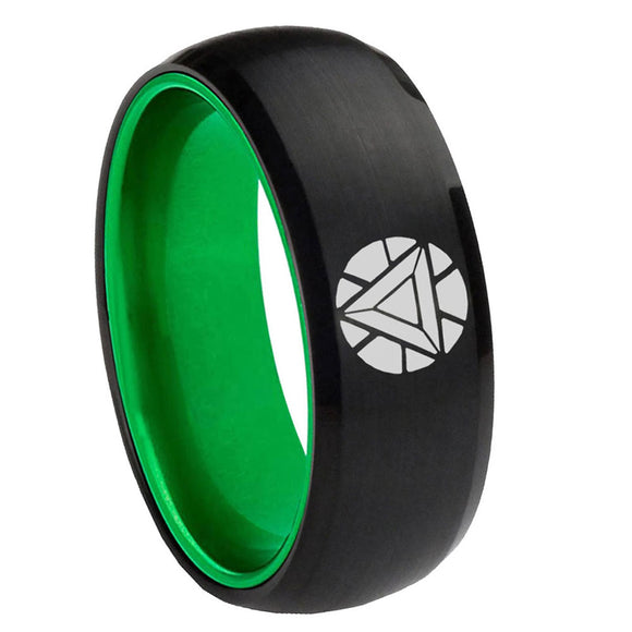 8mm Iron Man Art Reactor Dome Black Green Tungsten Mens Bands