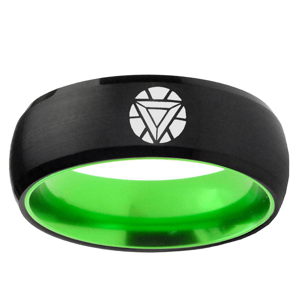 Iron Man Art Reactor Dome Black Green Tungsten Mens Bands