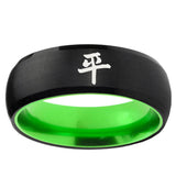 Kanji Peace Dome Black And Green Tungsten Carbide Custom Ring for Men