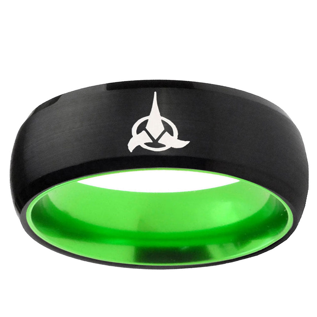 Klingon Dome Black And Green Tungsten Carbide Engraved Ring