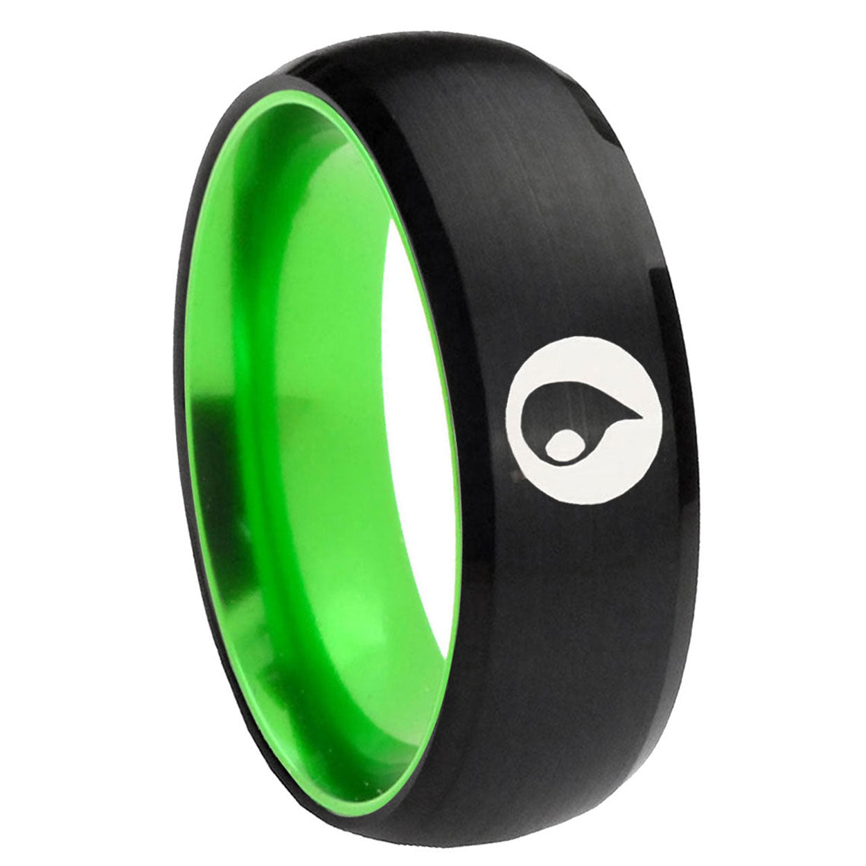 8mm Magic Gathering Dome Black Green Tungsten Mens Ring