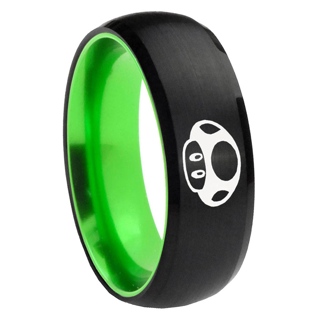 8mm Mario Mushroom Dome Black Green Tungsten Mens Bands Ring