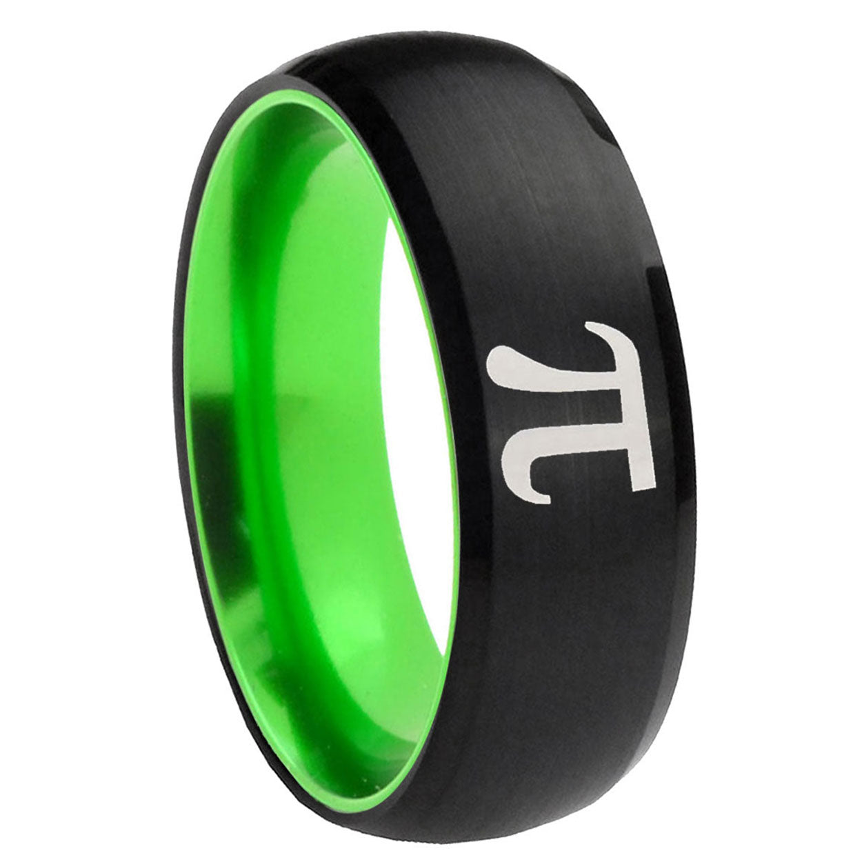 8mm Math Pi Dome Black And Green Tungsten Men's Engagement Band