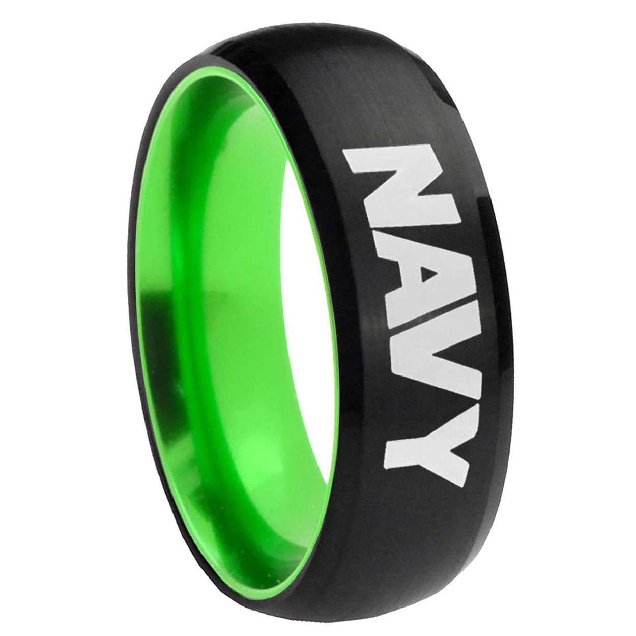 8mm Navy Dome Black And Green Tungsten Men's Wedding Band