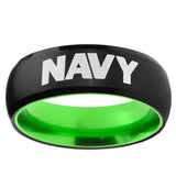 Navy Dome Black And Green Tungsten Carbide Men's Wedding Band