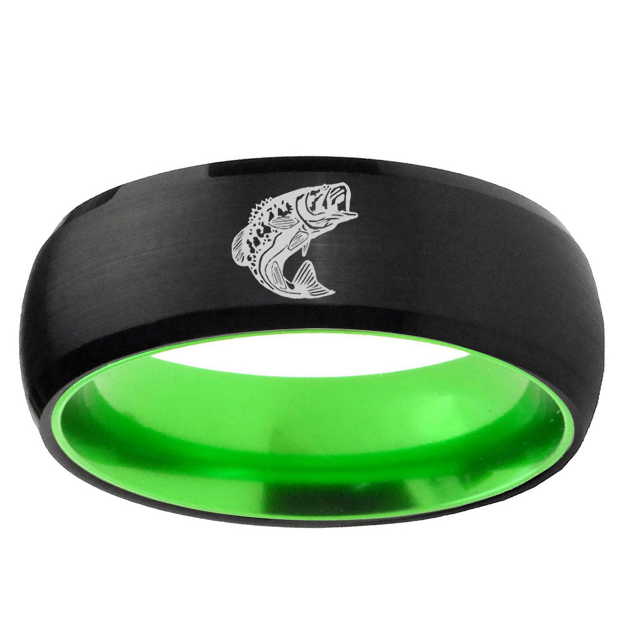 Fishing Dome Black And Green Tungsten Carbide Promised Ring
