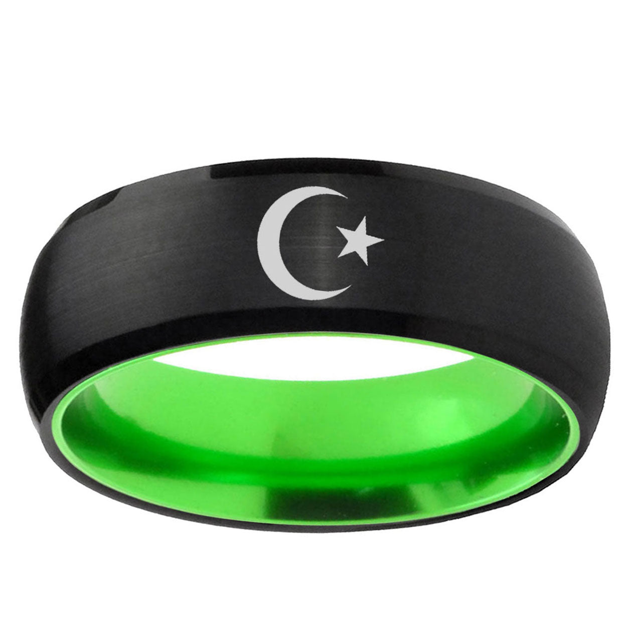 Crescent Moon Stars Dome Black Green Tungsten Promised Ring