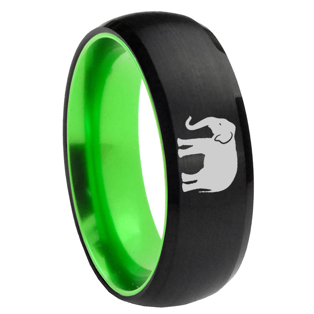 8mm Elephant Dome Black And Green Tungsten Band Ring