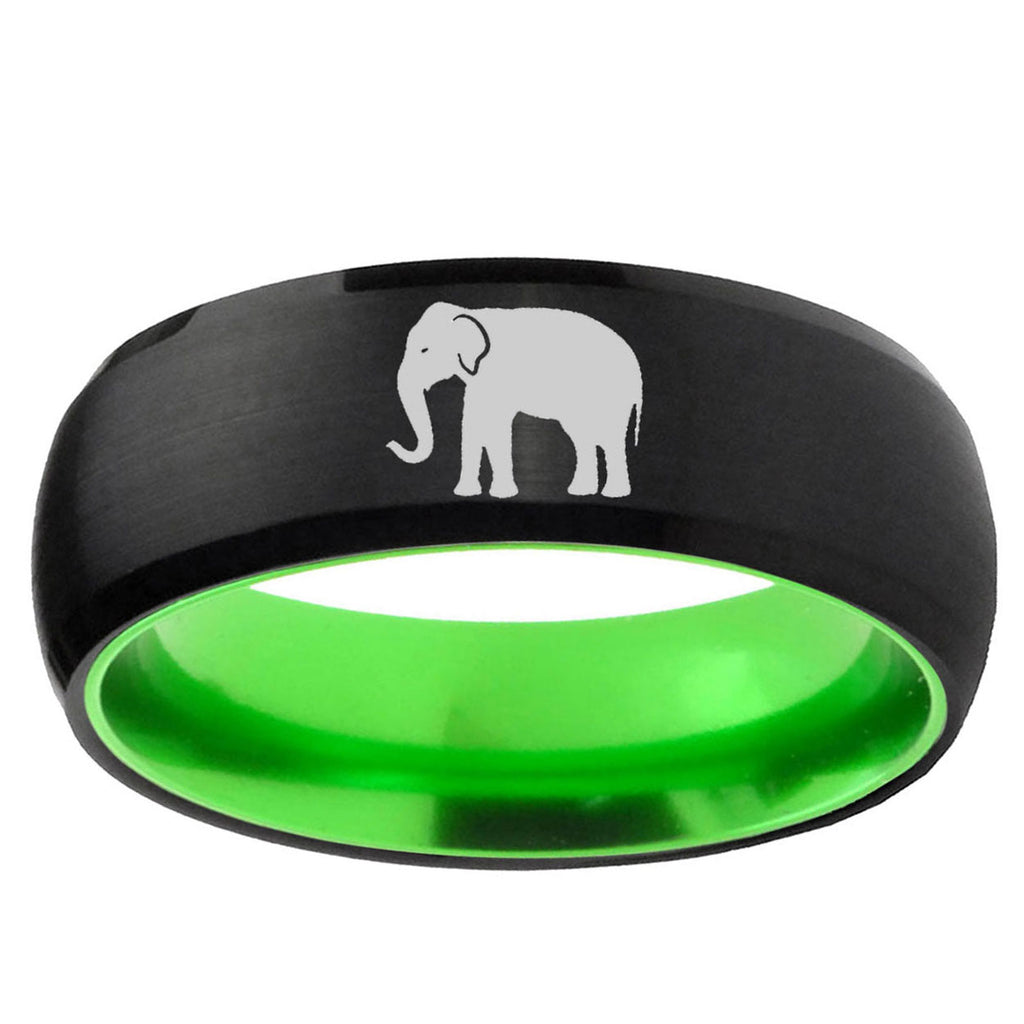 Elephant Dome Black And Green Tungsten Band Ring