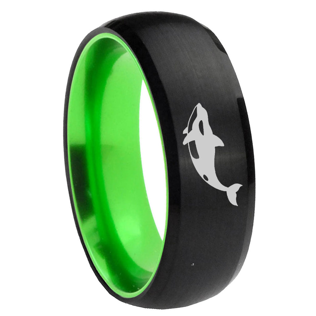 8mm Keller Whale Dome Black And Green Tungsten Men's Ring