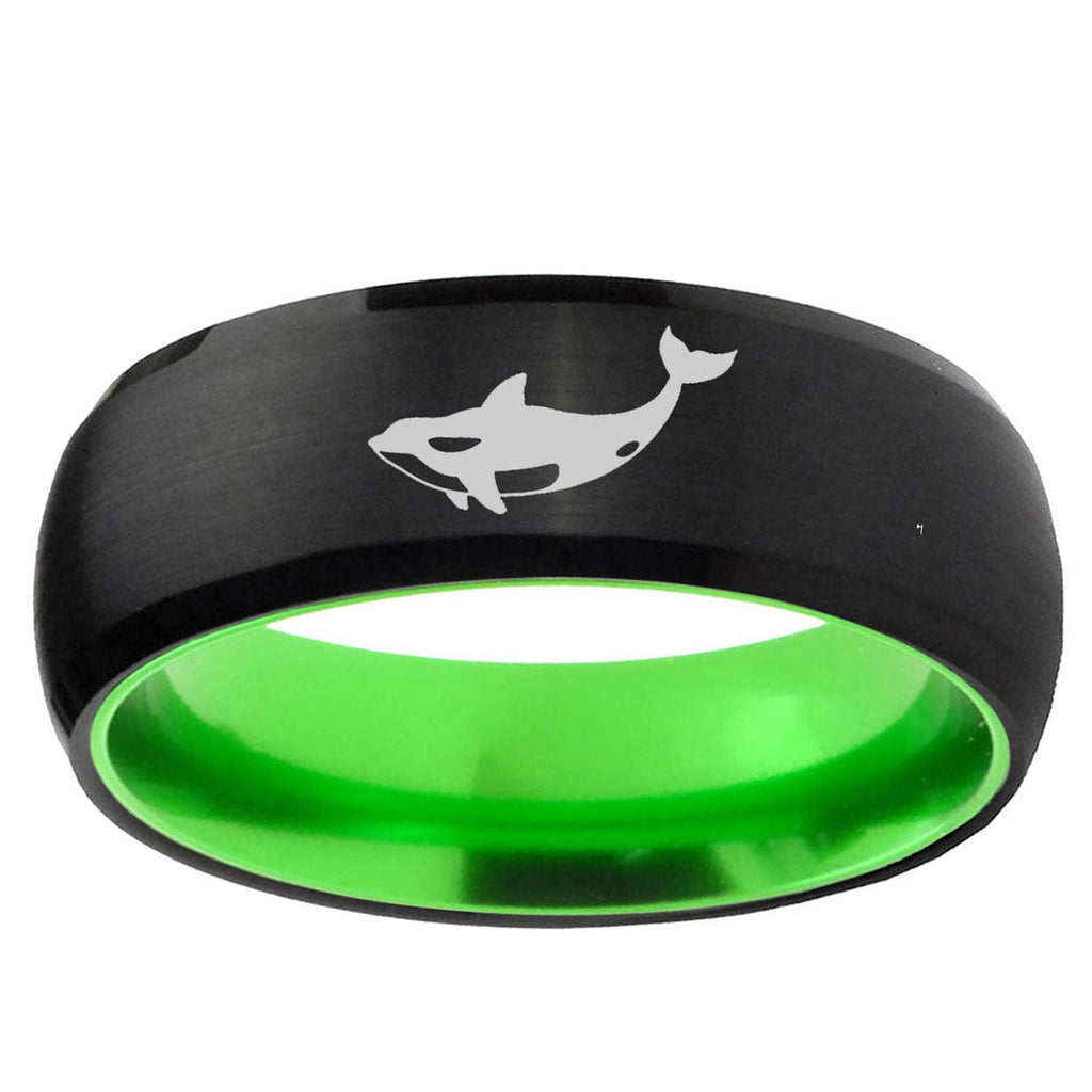 Keller Whale Dome Black And Green Tungsten Men's Ring