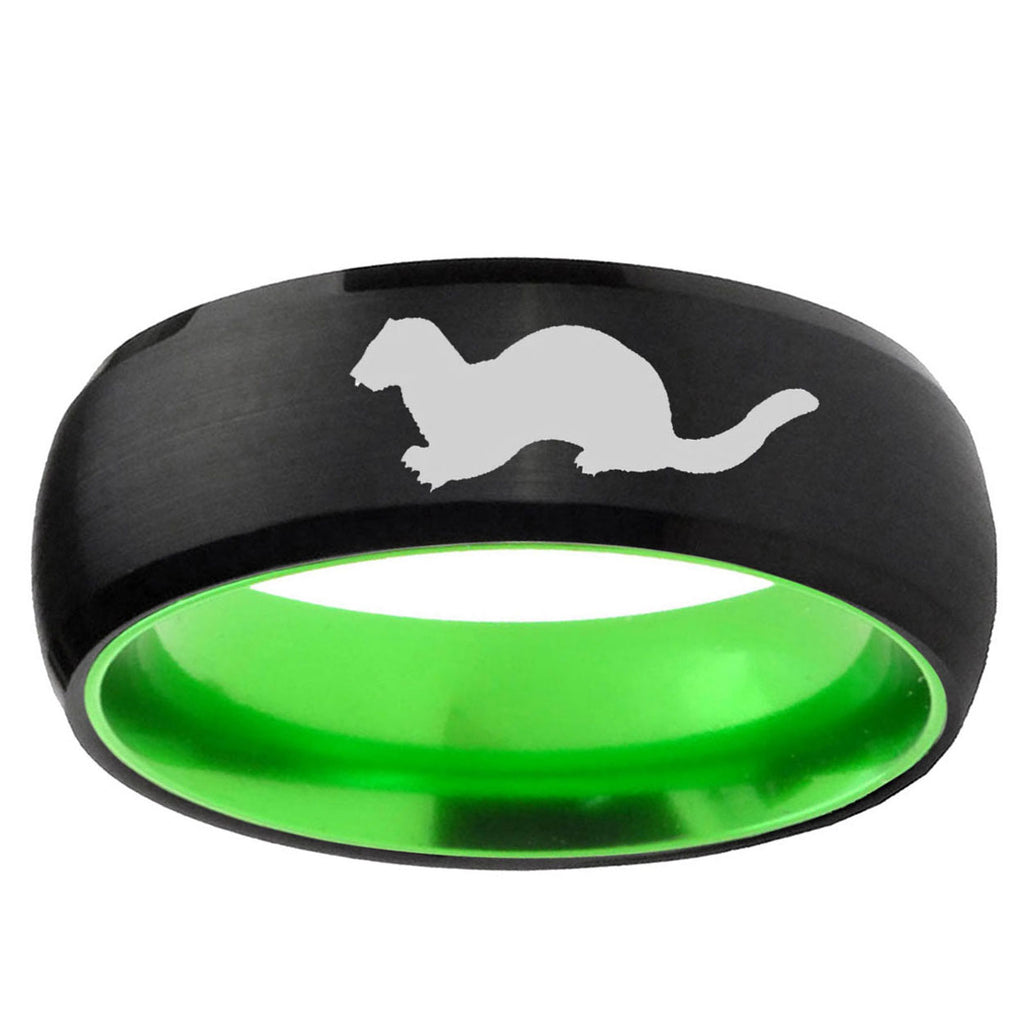 Otter Dome Black And Green Tungsten Men's Wedding Ring