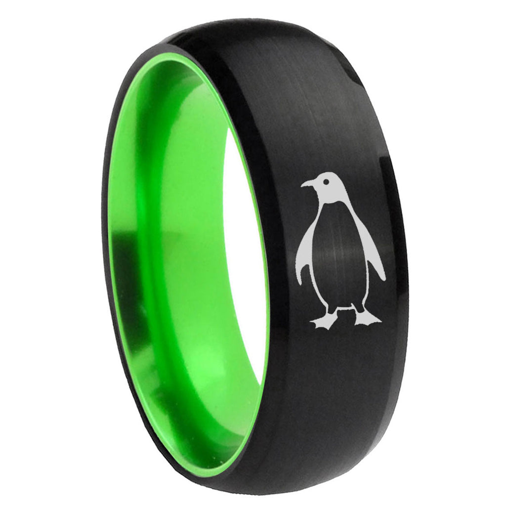 8mm Penguin Dome Black And Green Tungsten Engagement Ring