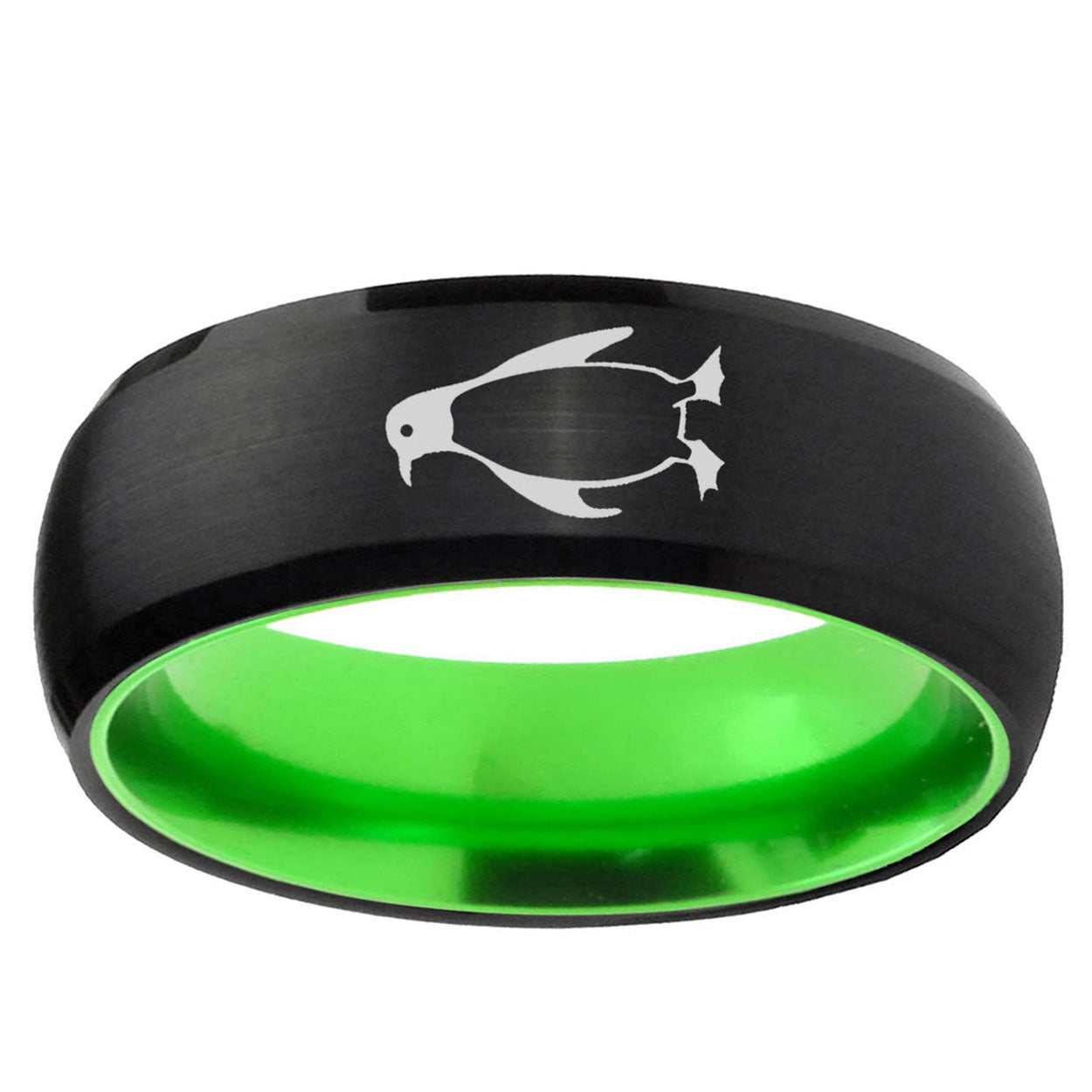 Penguin Dome Black And Green Tungsten Engagement Ring
