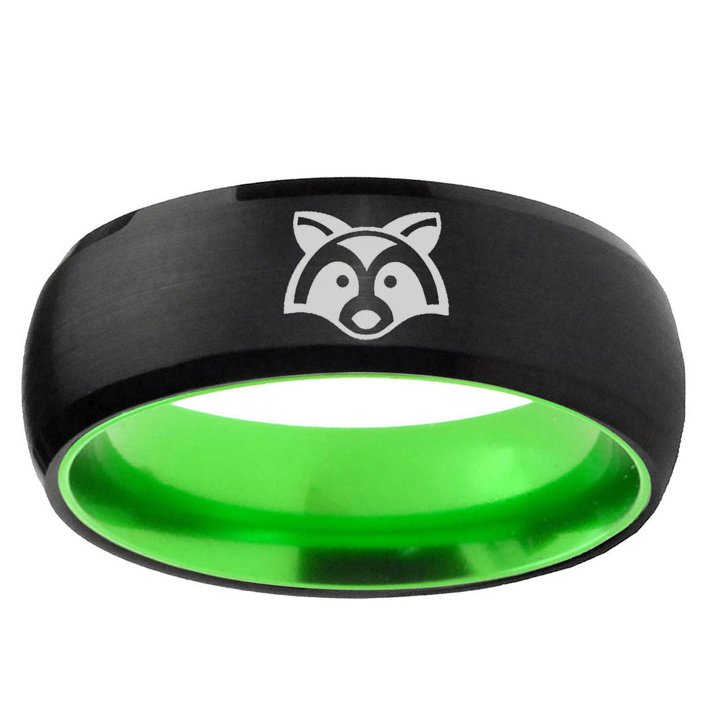 Raccoon Animal Dome Black And Green Tungsten Wedding Ring