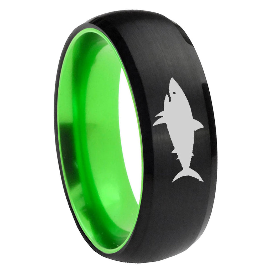 8mm Shark Dome Black And Green Tungsten Carbide Promised Ring