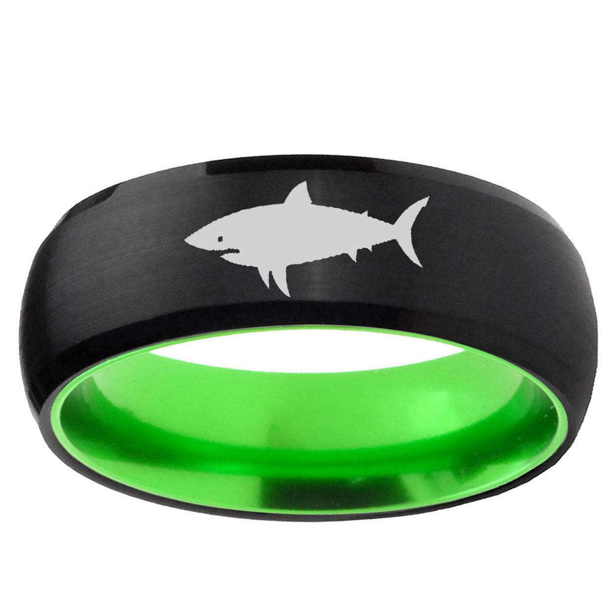 Shark Dome Black And Green Tungsten Carbide Promised Ring