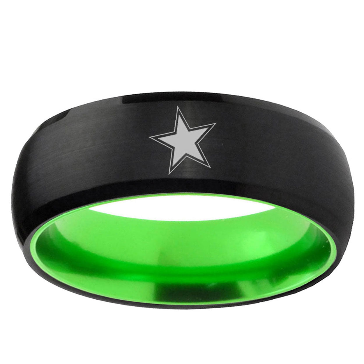 Cowboys Star Dome Black And Green Tungsten Men's Ring