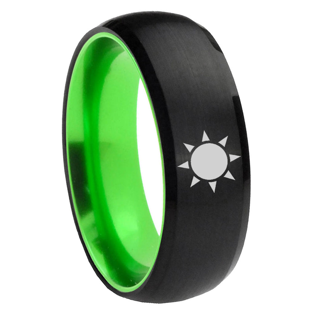 8mm Sun Design Dome Black And Green Tungsten Wedding Bands