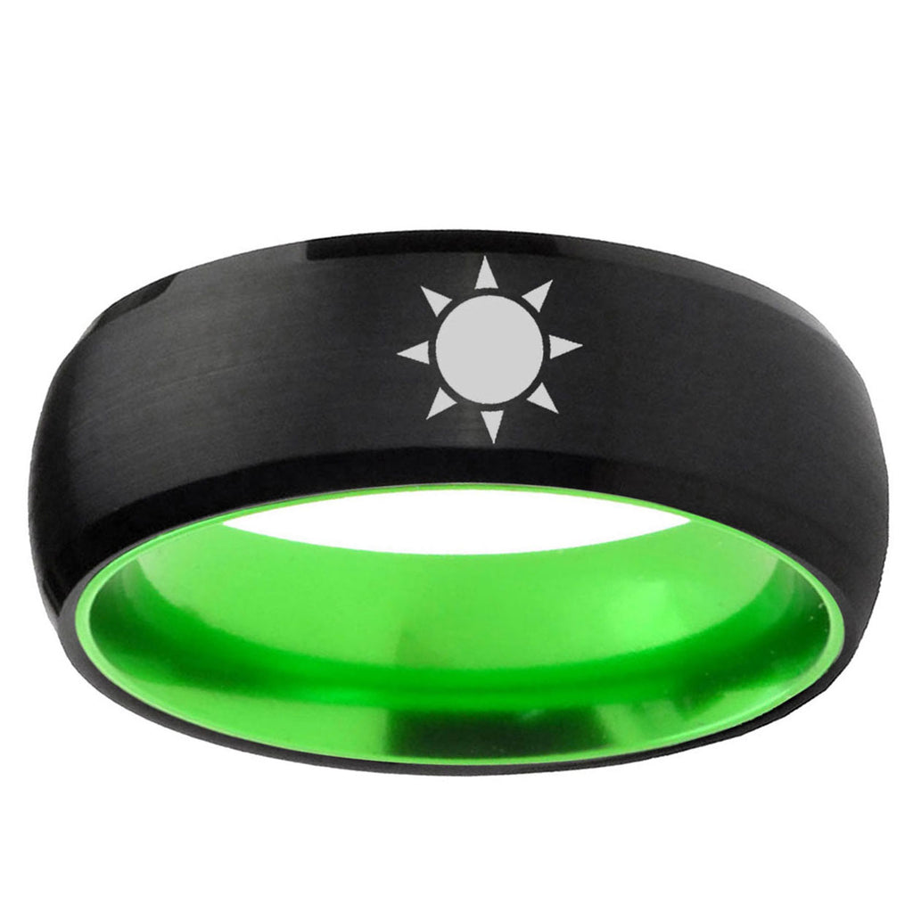 Sun Design Dome Black And Green Tungsten Wedding Bands