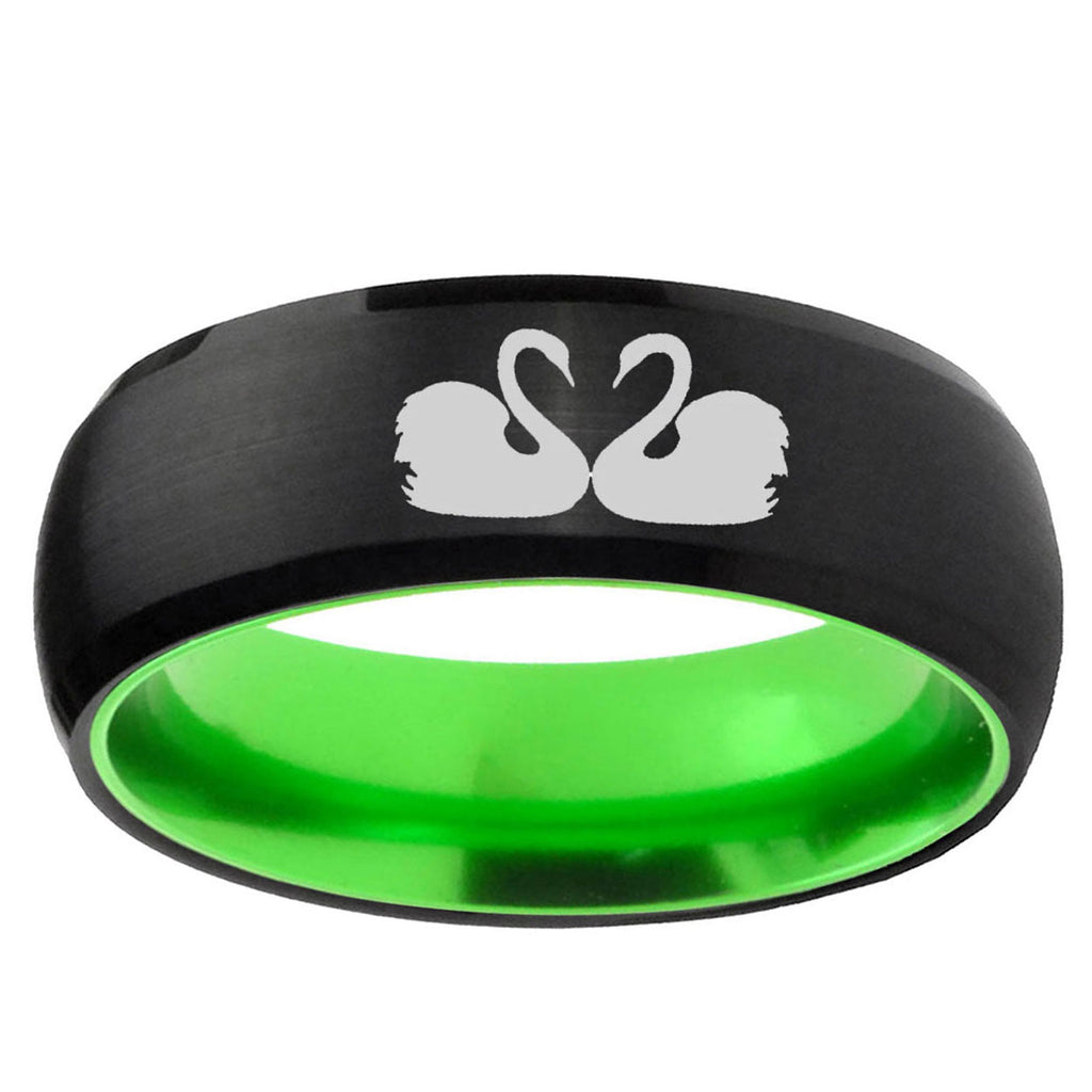 Swans Design Dome Black And Green Tungsten Wedding Ring