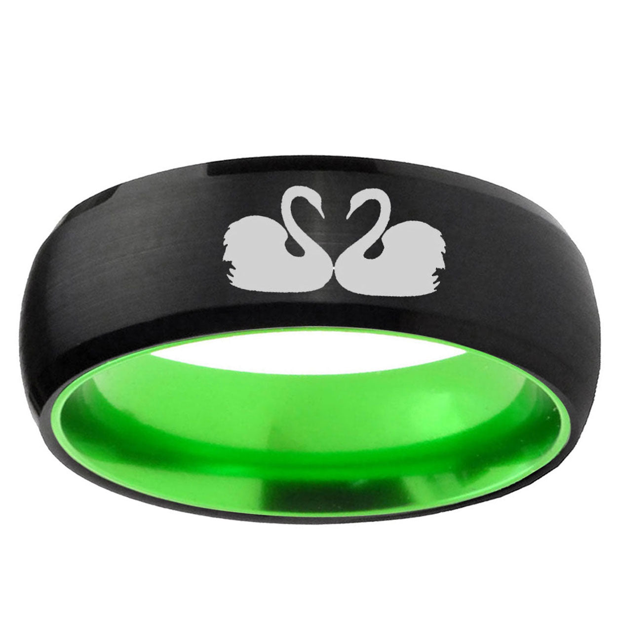 Swans Design Dome Black And Green Tungsten Wedding Ring