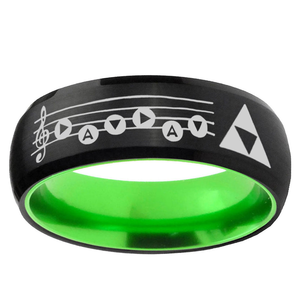 Ocarina Songs Zelda Dome Black Green Tungsten Mens Bands