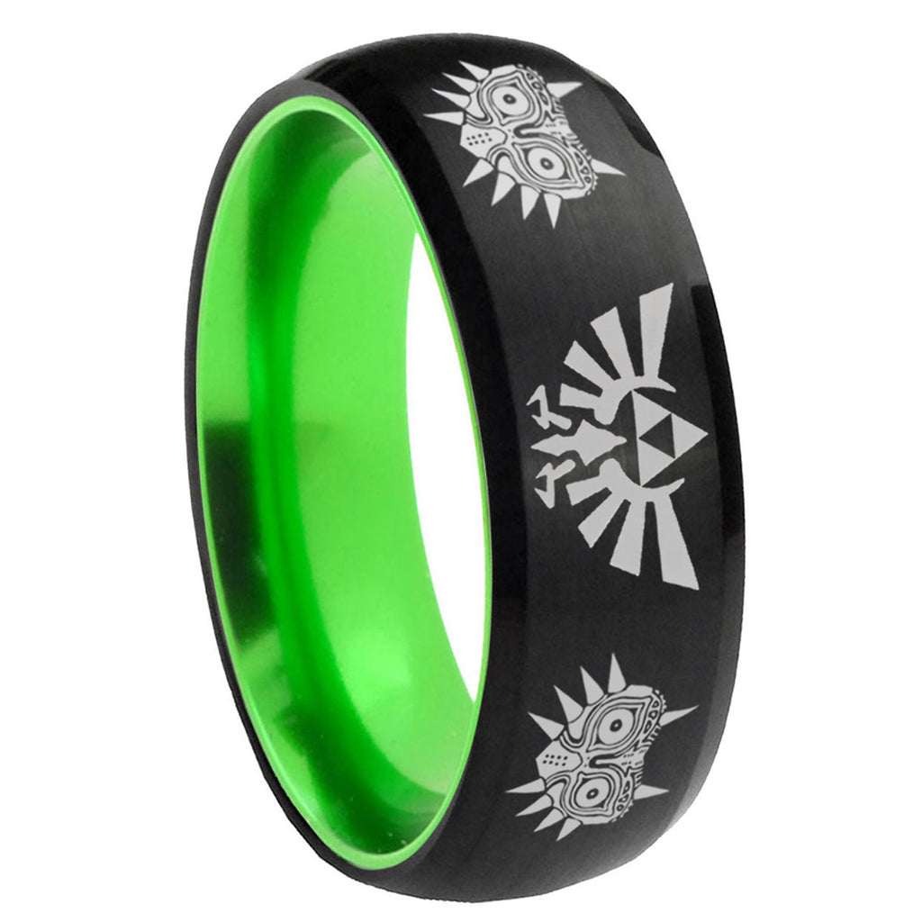 8mm Zelda Majora's Mask Dome Black Green Tungsten Mens Bands