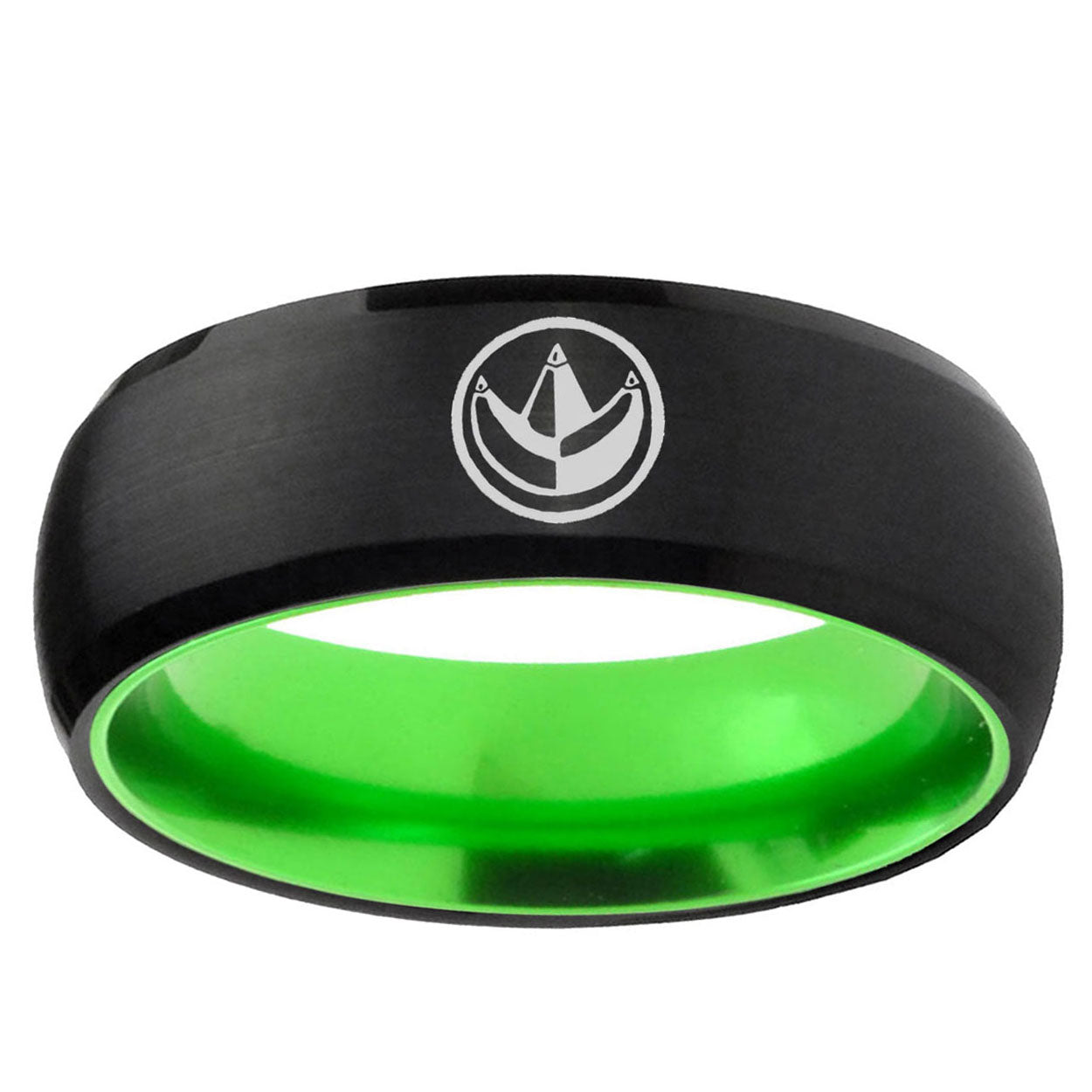 Green Ranger Power Dome Black Green Tungsten Wedding Ring