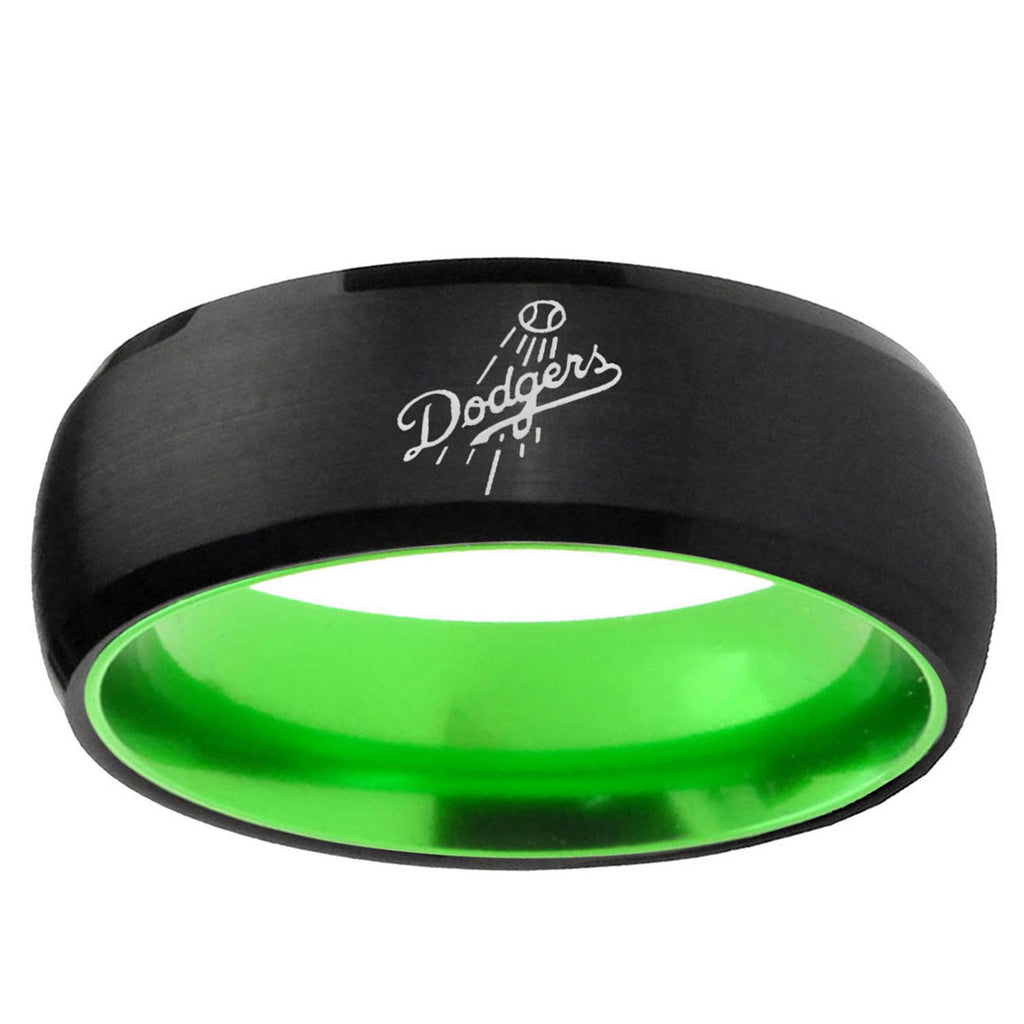 LA Dogers MLB Baseball Dome Black Green Tungsten Ring