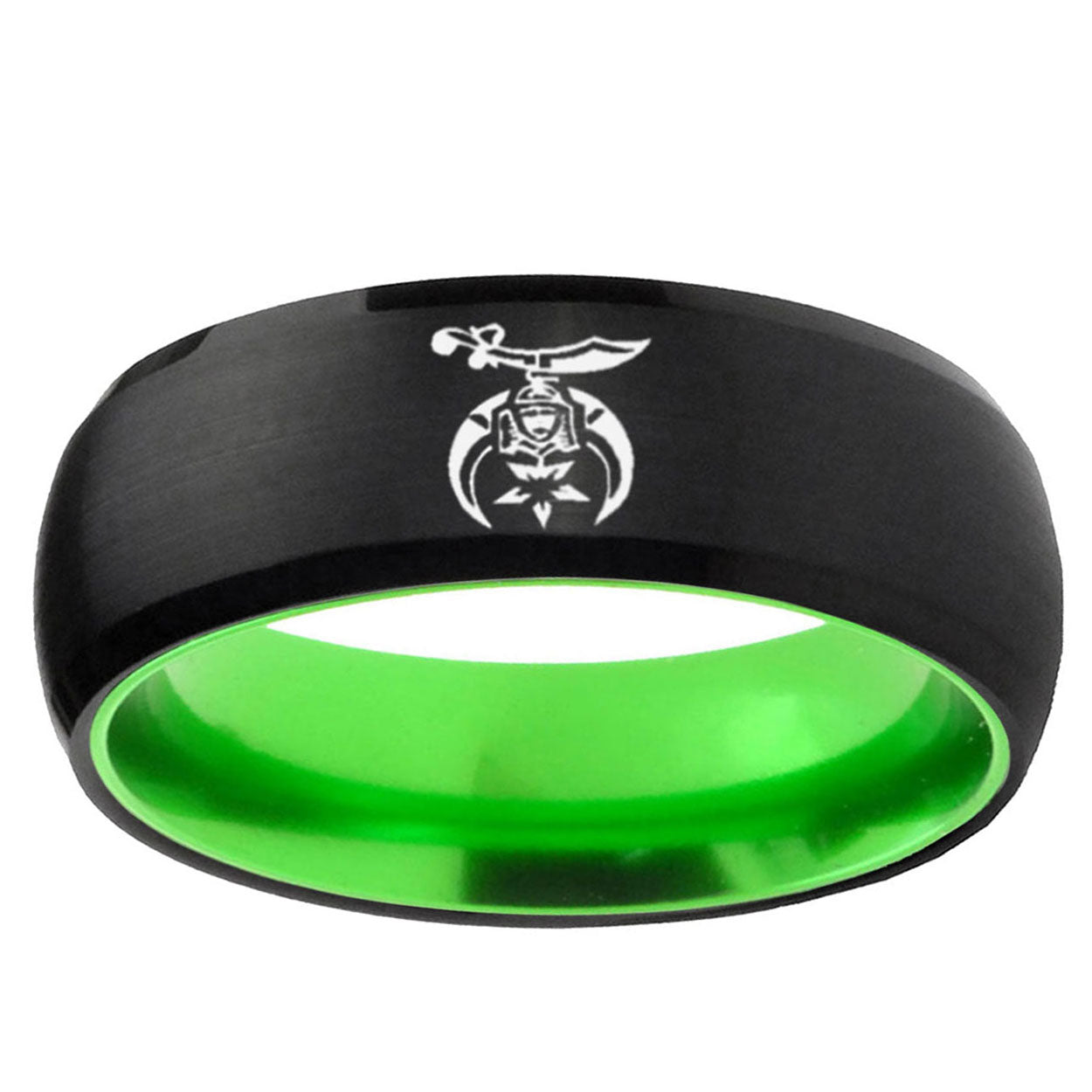 Masonic Shriners Dome Black Green Tungsten Engagement Ring