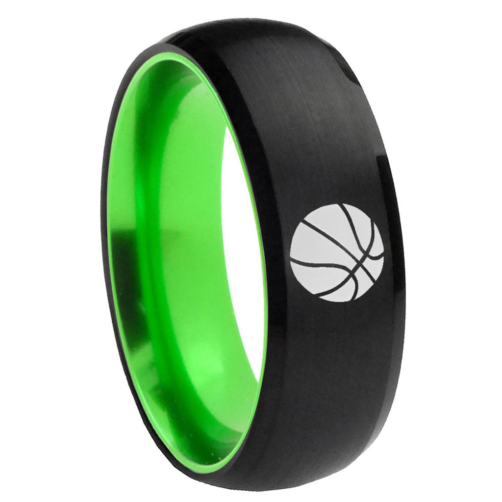 8mm Basketball Dome Black And Green Tungsten Men's Promise Ring