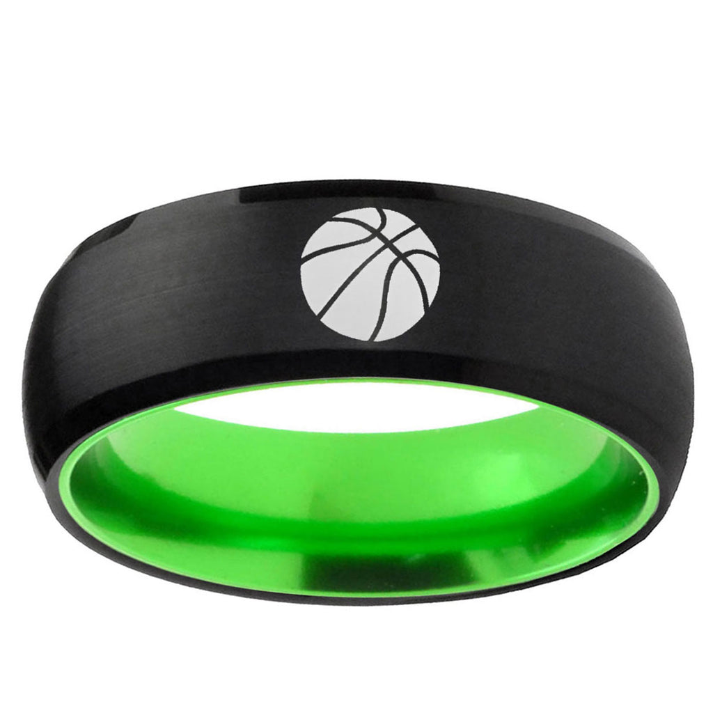Basketball Dome Black And Green Tungsten Men's Promise Ring