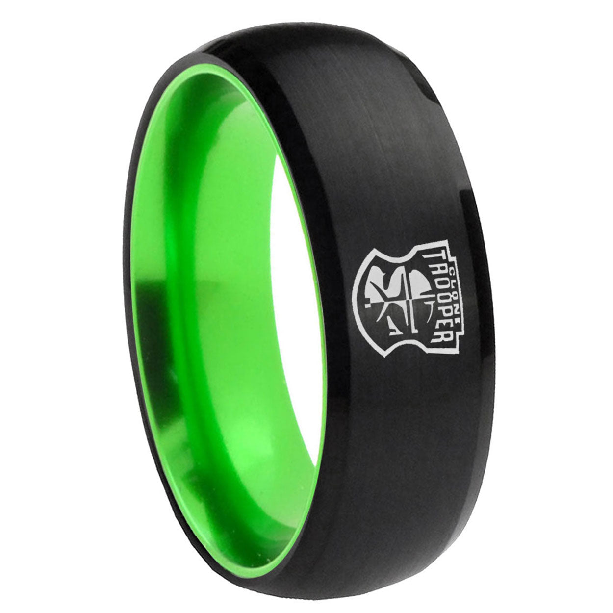 8mm Clone Trooper Dome Black And Green Tungsten Men's Ring