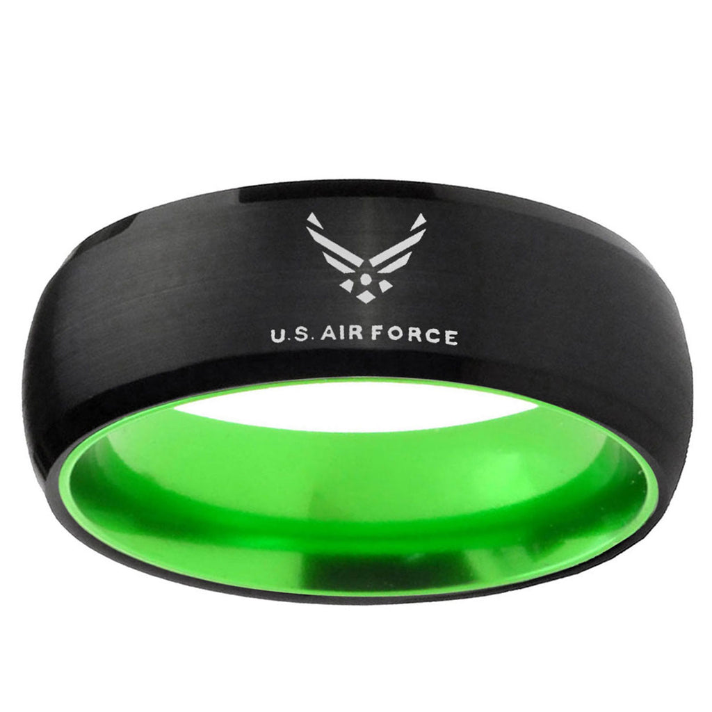 Dome Black And Green US Air Force Tungsten Engraved Ring