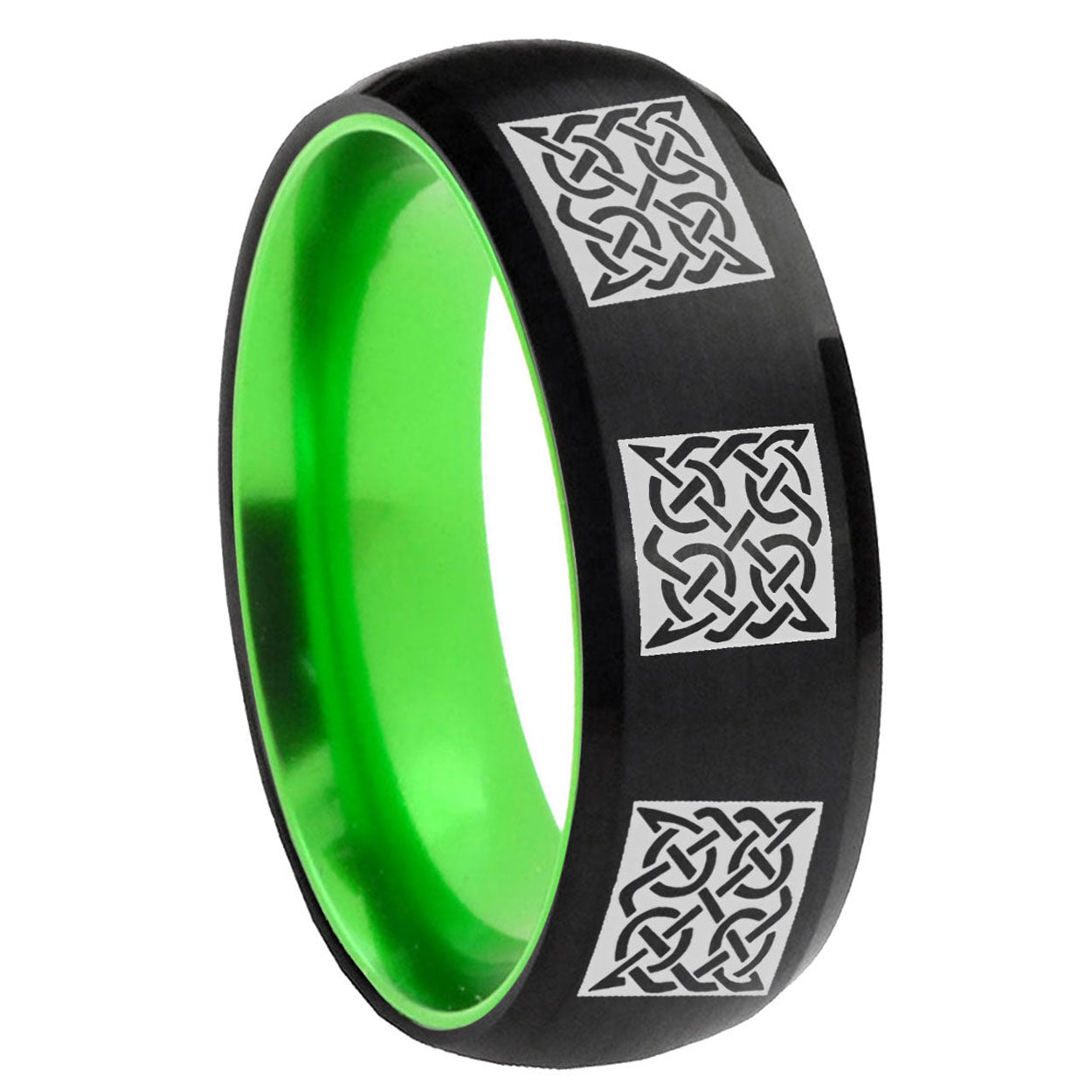 8mm Multiple Celtic Dome Black And Green Tungsten Promise Ring